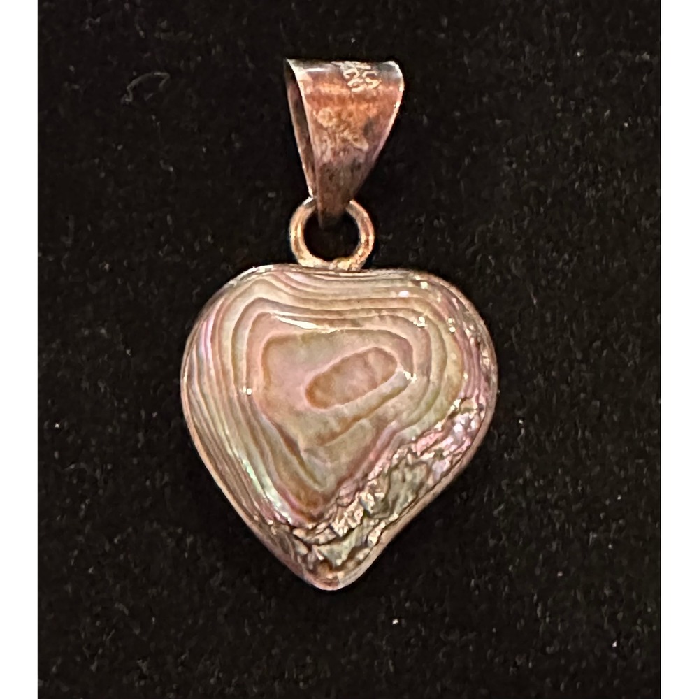 VTG 925 Alpaca MX Iridescent Natural Abalone Heart Pendant Patina
